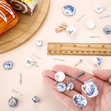 37 Pieces 1:12 Scale Miniatures Dollhouse Kitchen Accessories Include 16 Mini Doll Plates Knife Fork Spoon, 6 Mini Egg Beater Utensil, 15 Mini Tea Cup Set for Doll Toy Supplies (Blue Porcelain)