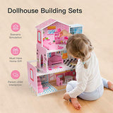 ROBUD Wooden Dollhouse with Furniture, Doll House Playset for Kids Girls, Gift for Ages 3 Years