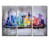 ARTLAND Modern 100% Hand Painted Framed Wall Art"Colorful City" 3-Piece Gallery-Wrapped Abstract Oil Painting on Canvas Ready to Hang for Living Room for Wall Decor Home Decoration 24x36inches