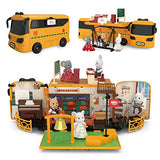 KOALA DIARY Bus Car Toy Kids Dollhouse Playset, School Miniatures Bus Toy Educational Bus Doll Houses Portable, Pretend Play Doll House School Set, Gifts for Age 3 4 5 6 Year Old