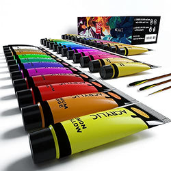 Acrylic Paint Set of Expert 36 Colors （0.74fl oz) 22ml Tubes with 3 Paint Brushes Art Kits,Acrylic Painting for Kids and Adults Beginners Students Professionals