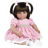 Adora ToddlerTime "Sweet Cheeks" Doll in pink dress, fancy tan cardigan, white socks and shoes