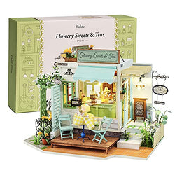 Rolife DIY Miniature Dollhouse Kit Miniature House Kit with Furniture and LED,Tiny Building House Kit,Best Gift for Kids(DG146 Flower Sweets & Teas)
