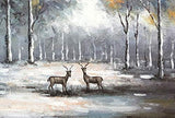 Boieesen Art,24x48inch 100% Hand Painted Deer in Winter Forset Tree Oil Paintings Abstract Landscape Nature Animal Canvas Artwork Oil Hand Painting for Living Room Office Dinning Room Home Wall Décor