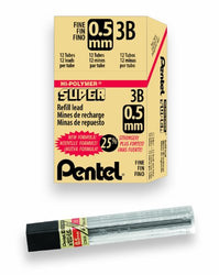 Pentel Super Hi-Polymer Lead Refill, 0.5mm, Fine, 3B, 144 Pieces of Lead (C505-3B)