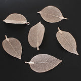 Wholesale 6PCS Rose Gold Real Filigree Leaf Pendants Bulk Charms for Jewelry Making (Small)