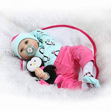 Nicery Reborn Baby Doll Soft Simulation Silicone Vinyl Cloth Body 22 inch 55 cm Magnetic Mouth Lifelike Vivid Boy Girl Toy for Ages 3+ Cloth Body Green Penguin RD55C180