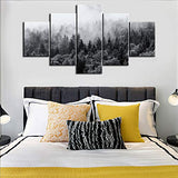 TUMOVO Large 5 Panel Foggy Forest Canvas Wall Art Black and White Landscape Pictures Modern Canvas Artwork Misty Woods Contemporary Nature Canvas Art for Home Office Wall Decor - 60" W x 32" H