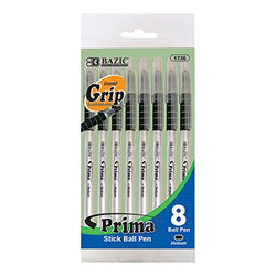 BAZIC Prima Black Stick Pen w/ Cushion Grip (8/Pack)