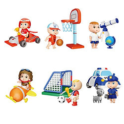 Figurine Toy Sets, 6pcs Children's Dream Career Scene Doll Toy and Accessories for 3-8 Years Boys