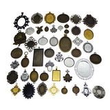 Julie Wang 60pcs Assorted Antiqued Bronze Silver Setting Bezel Tray Pendant Blanks Without Glass