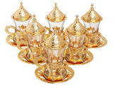 Alisveristime (Set of 6 Handmade Turkish Tea Water Zamzam Serving Set Glasses Saucer and Spoon (Gold)
