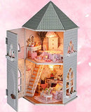 Wooden Doll House Mini DIY Set W Light Wooden Series Doll House Big Cute Villa LED Light Furniture Suitable for Teen Gifts (Romantic Two-Storey Castle)