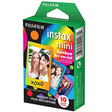 Fujifilm Instax Mini 11 Instant Camera - Sky Blue (16654762) + Fujifilm Instax Mini Twin Pack Instant Film (16437396) + Single Pack Rainbow Film + Case + Travel Stickers