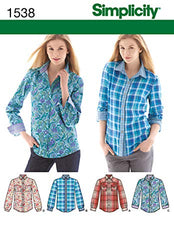 Simplicity 1538 Women's Button Up Shirt Sewing Patterns, Sizes 6-14
