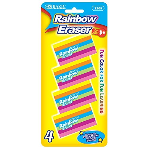 BAZIC Rainbow Eraser 4 Per Pack ,Assorted Color