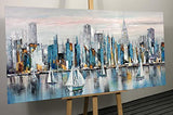 Yotree Paintings，24*48 Inch Wall Art Oil Painting City View Contemporary Artwork Hang Wall Decoration,Urban Streetscape Abstract Decoration