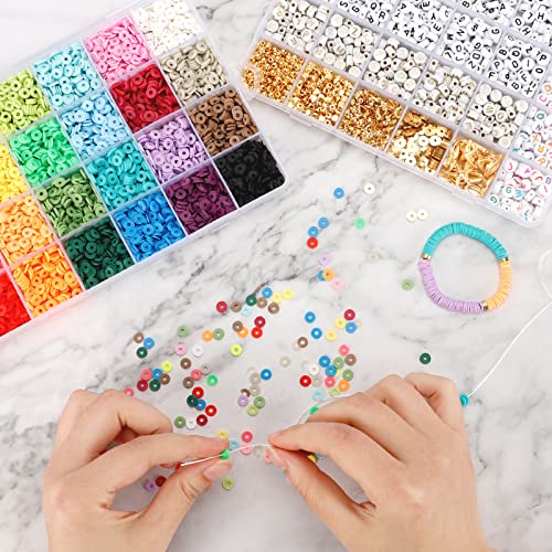 Quefe 7300pcs Clay Beads Bracelet Making Kit, 24 Colors 6mm Flat