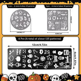 Whaline 8Pcs Halloween Nail Art Plates Circular Square Rectangular Stamping Plates Pumpkin Skull Bat Owl Skeleton Ghost Spider Witch Image Stamp Templates Stamping Kit DIY Print Manicure Salon Design