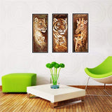 DIY 5D Diamond Painting, 3 Piece Full Circle Diamond Painting Set Lion Tiger Giraffe Canvas Size 10inX22in