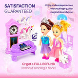 Dollhouse w/ Princesses, 4 Unicorns and Dog Dolls - Pink / Purple Dream House Toy for Little Girls - 4 Rooms w/ Garden, Furniture and Accessories - Girls Ages 3 - 6 (4 Princesses)