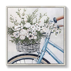 TAR TAR STUDIO Abstract Flowers Canvas Artwork Framed: Floral Bouquet in Bicycle Wall Art Painting Framed on Canvas for Office Bedroom (36''W x 36''H, Multiple Sizes)