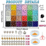 AIFNIY 570PCS Glass Beads for Jewelry Making 8mm Turquoise 24 Colors Crystal Beads Bracelet Making Kit Loose Round Gemstone Stone Spacer Chakra Energy Healing Beads Bulk DIY Crafts (Kit A)