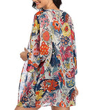 Women Chiffon Floral Kimono Half Sleeve Bikini Cover Up Casual Cardigan Capes Tops (Large, A-Colorful)