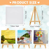 Stretched Mini Canvases Small Painting Canvas with Mini Easel Art Canvases for Painting with Wood Display Easel for Kids Painting Craft Acrylic Pouring Oil Water Color Supply (64 Pack, 3 x 3 Inch)