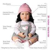 Adora Realistic Baby Doll Girl Power in Knit-Sleeved Shirt and Gray Over-All Dress with Pink Heart Embroidery