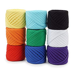 T-Shirt Yarn Fettuccini Zpagetti Set, 9 Balls Total of 196 Yards, Tshirt Yarn Kit for Crocheting, Ribbon Cotton Yarn, Knitting Yarn Ball, T Yarn Organic, T-Yarn - Rainbow Set