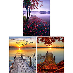 HaiMay 3 Pack DIY 5D Diamond Painting Kits Full Drill Rhinestone Painting Landscape Diamond Pictures for Wall Decoration,Lake View Style (Canvas 10×12 Inch)