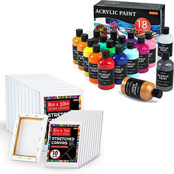Shuttle Art Stretched Canvas and Acrylic Paint Bundle, Art Painting Supplies Set for 18 Colors Acrylic Paint Bottles (240ml/8.12oz) & 20 Pack Painting Canvas (5x7”, 8x10”)