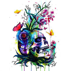 MXJSUA DIY 5D Diamond Painting by Number Kits Round Drill Rhinestone Pictures Arts Craft Home Wall Decor 12x12In Flower Skull