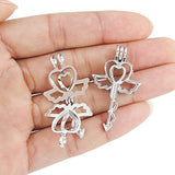 10 pcs Love's Bow And Arrow Pendant Pearl Beads Cage Locket Charms Essential Oil Aromatherapy