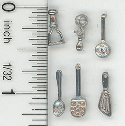 Phoenix Models Dollhouse Miniature 1:24 Scale Set of 6 Polished White Metal Kitchen Utensils