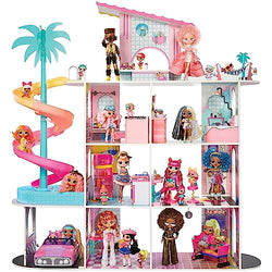 LOL Surprise OMG Fashion House Playset with 85+ Surprises and Made from Real Wood Including Pool, Spiral Slide, Rooftop Patio, Movie Theater, Transforming Furniture, and More!