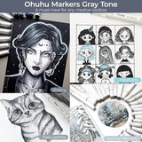 Ohuhu Alcohol Markers Gray Tone - Double Tipped Alcohol Based Art Marker Set for Artist Adults' Coloring Illustration Shading Layering- 36 Grayscale Colors w/ 1 Blender - Chisel & Fine - Oahu Series