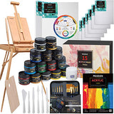 MEEDEN Great Deluxe Value Acrylic Painting Kit with French Style Easel, 15×100ML(3.38 oz) Acrylic Paints, 10xAcrylic Paintbrushes, 2xStretched Canvas, 6xCanvas Panels, Nice Gift for Artists, Beginners