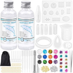 119 Pcs Silicone Casting Molds and Tools Set with Black Storage Bag, Audab Resin Molds for DIY Jewelry Pendants Coming with Epoxy Resin, Resin Drill, Resin Dried Flowers, Resin Glitters Etc