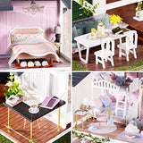 Spilay DIY Dollhouse Miniature with Wooden Furniture,Handmade Home Craft Model Mini Kit,French Romantic Garden Villa with Dust Cover & Music Box & LED,1:24 3D Doll House Toy for Adult Teenager Gift