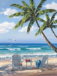 DIY Ocean 5D Diamond Painting Kits, Full Drill Painting Kits Rhinestone Diamond Painting Kits for Adults Wall Painting Decoration Ocean Beach Blue Sky Diamond Art 12x16 Inches