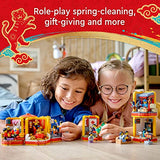 LEGO Lunar New Year Traditions 80108 Building Kit; Gift Toy for Kids Aged 8 and Up; Building Set Featuring 6 Festive Scenes and 12 Minifigures, Including The God of Wealth (1,066 Pieces)