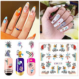 MAIOUSU STORE Nail Art Stickers, 12 Sheets Geometry Line Flower Leaves Water Transfer Nail Decals Fresh Nail Stickers with Assorted Patterns Blossom Flower Heart DIY Nail Art Decoration（Type 5）