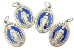 Lot of 4 Mens Womens Catholic Gift Silver Tone Royal Blue Enamel Blessed Mary Miraculous Medal