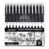 YISAN Black Drawing Pens,Art Pens,Fineliner Ink Pens,Set of 12 Micro-Pens,Manga Pens,for Sketching,Technical Drawing 902195