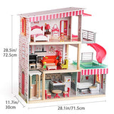 TOP BRIGHT Doll House Toy House for Girls Doll Houses for Little Girls 3 Year Old Wooden Dollhouse with Elevator and Swimming Pool