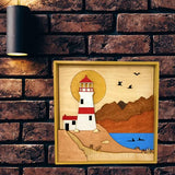 ImprovingLife Wall Art Decor Lighthouse on the Cliff Landscape Wood Sculpture 3D effect