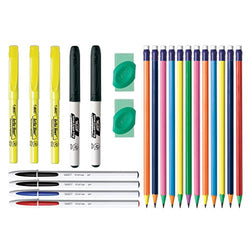 BIC Student Kit, Assorted School Writing Essentials, 23-Count - Includes Ball Pens, Mechanical Pencils, Erasers, Highlighters, Dry Erase Markers