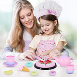 Toy Kitchen Pretend Play Set Play Food Toy Set for Kids 54 PCS with Tea Toy for Party Accessories,Chef Hat and Matching Pink Apron for for Kids,Toddler Toy Gift